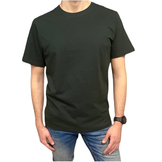 T-shirt męski gładki koszulka ciemny zielony L Moraj