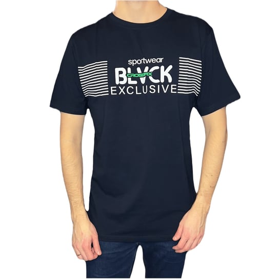 T-shirt męski granatowy okrągły dekolt nadruk blvck M ENEMI