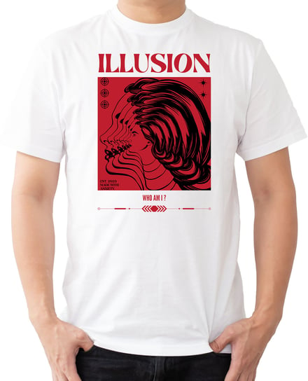 T-SHIRT MĘSKI ILLUSION ART PREZENT SZTUKA TWARZ KOSZULKA BIAŁA R-XL A212 DonWitold