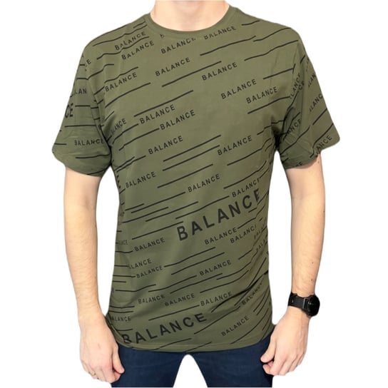T-shirt męski khaki okrągły dekolt napis czarny balance XXL ENEMI