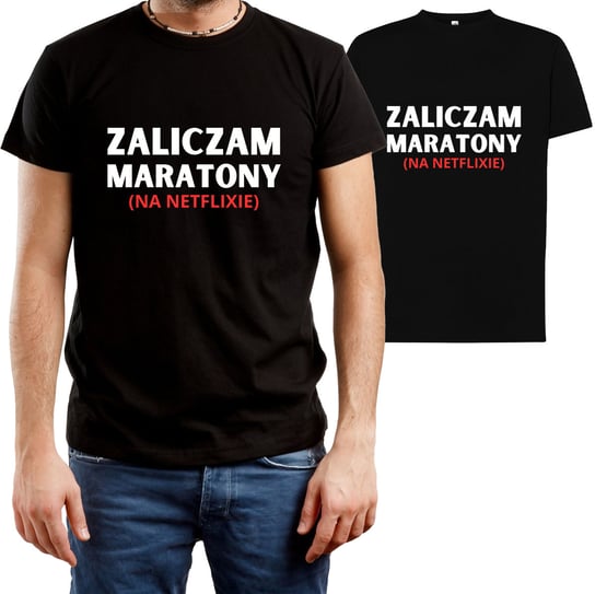 T-SHIRT MĘSKI PREZENT NETFLIX MARATON ŚMIESZNA KOSZULKA CZARNA R-XL A407 DonWitold