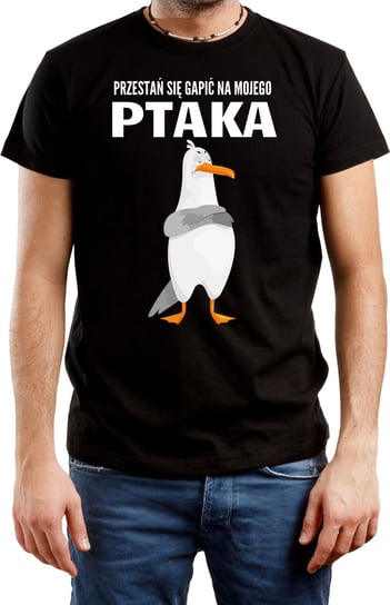 T-SHIRT MĘSKI PREZENT PATRZ NA PTAKA ŚMIESZNA KOSZULKA CZARNA R-3XL A683 DonWitold