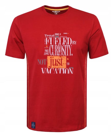 T-SHIRT Męski TRAVEL Koszulka z Nadrukiem CZERWONA Bawełna 3XL Pako Jeans Pako Jeans