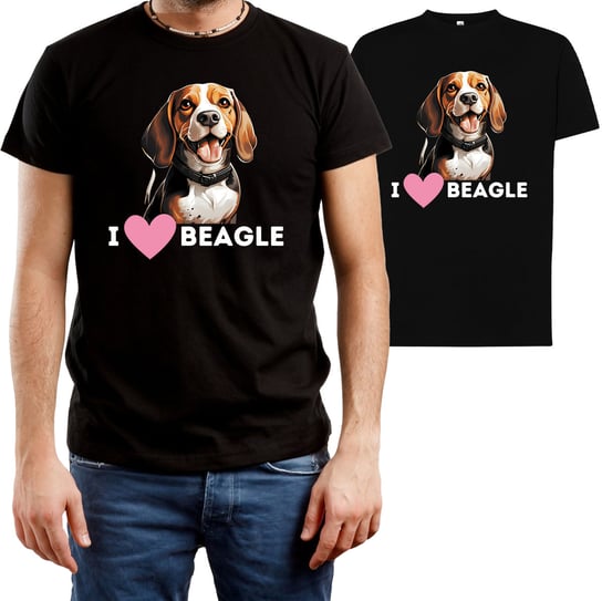 T-SHIRT MĘSKI Z NADRUKIEM BEAGLE PIES PREZENT KOSZULKA CZARNA R-S A145 DonWitold