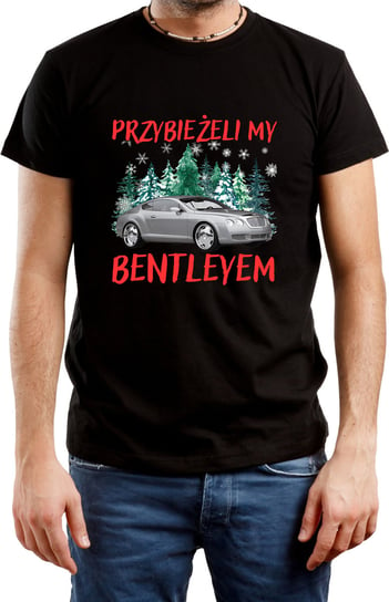 T-SHIRT MĘSKI Z NADRUKIEM PREZENT ŚWIĘTA BENTLEY KOSZULKA CZARNA R-S A472 DonWitold