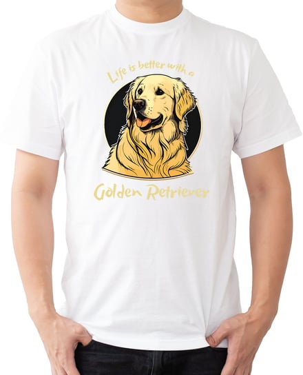 T-SHIRT MĘSKI Z PSAMI GOLDEN RETRIEVER PREZENT KOSZULKA BIAŁA R-XXL A144 DonWitold