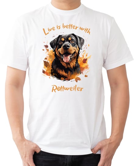 T-SHIRT MĘSKI Z PSAMI ROTTWEILER NA PREZENT KOSZULKA BIAŁA R-3XL A146 DonWitold