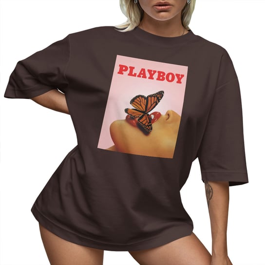 T-SHIRT OVERSIZE LU��NA KOSZULKA PLAYBOY MOTYL USTA NADRUK XXL SUKIENKA PolskaKoszulka