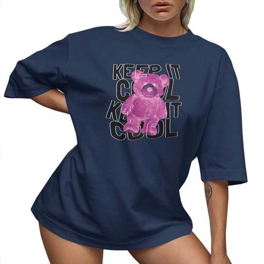 T-SHIRT OVERSIZE LUŹNA KOSZULKA MIŚ KEEP COOL NAPIS L SUKIENKA JAKOŚĆ PolskaKoszulka