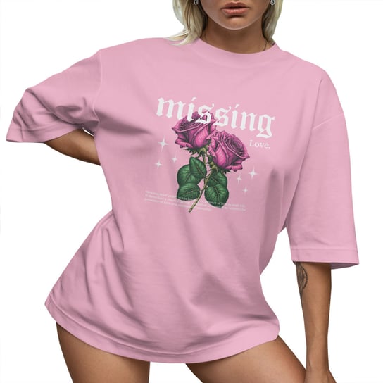 T-Shirt Oversize Luźna Koszulka Róże Bawełna L Sukienka Jakość PolskaKoszulka