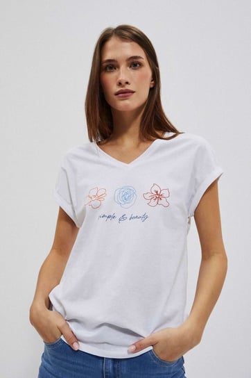 T-shirt z dekoltem w serek i nadrukiem-M Moodo