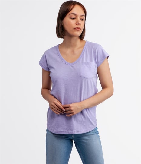 T-shirt z kieszenią i dekoltem w serek OLIVIA 4045 LAVENDER-XL Inna marka