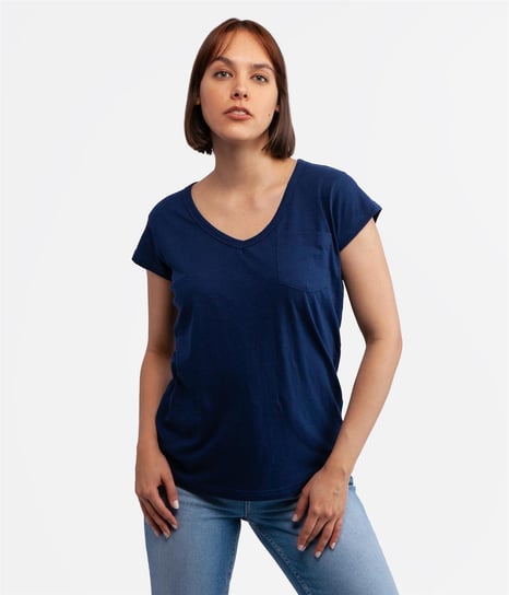 T-shirt z kieszenią i dekoltem w serek OLIVIA 4045 MEDIEVAL BLUE-M Inna marka