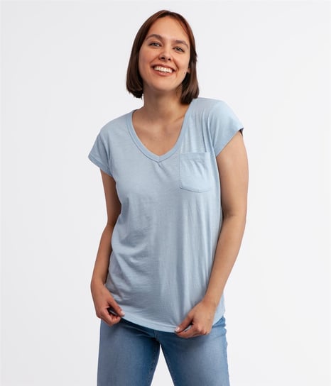 T-shirt z kieszenią i dekoltem w serek OLIVIA 4045 SKY BLUE-M Inna marka