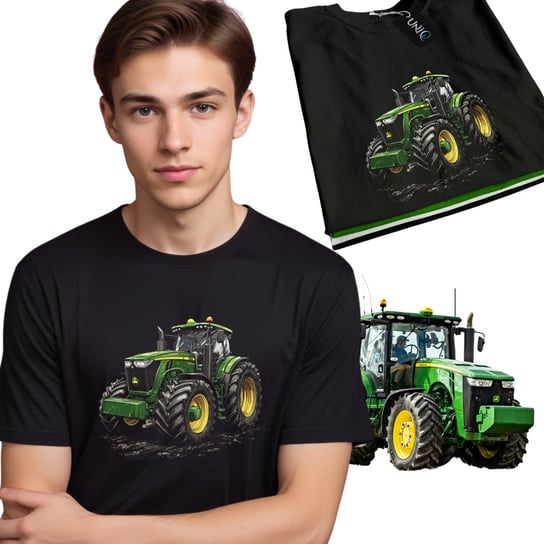 T-SHIRT z nadrukiem BAWEŁNA czarna męska koszulka CIĄGNIK JOHN DEERE M UNIQ66