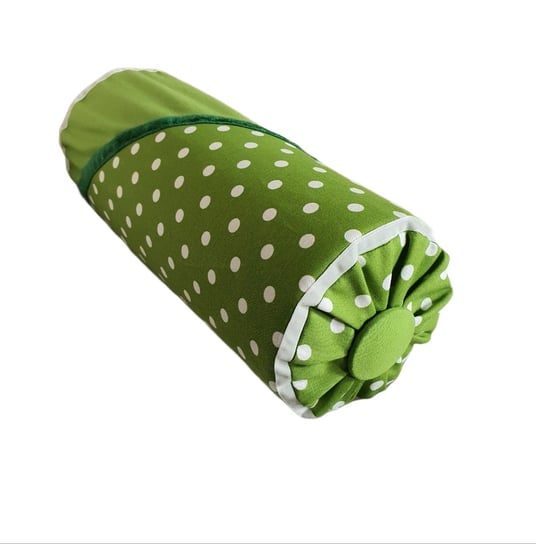 T00532 Poduszka wałek dekoracyjny zielony w kropki z białą lamówką DekorRacje