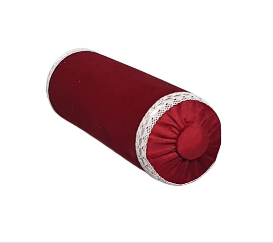 T00554 Poduszka wałek- aksamit czerwona z białą koronką DekorRacje