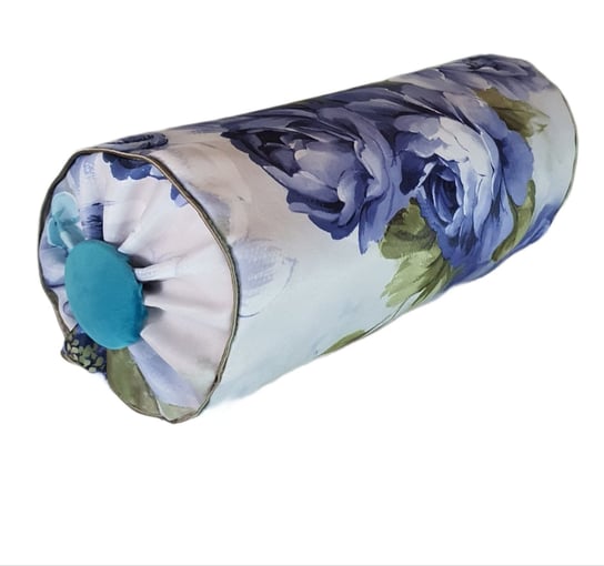 T00588 Poduszka wałek- żakard, duże niebieskie kwiaty DekorRacje