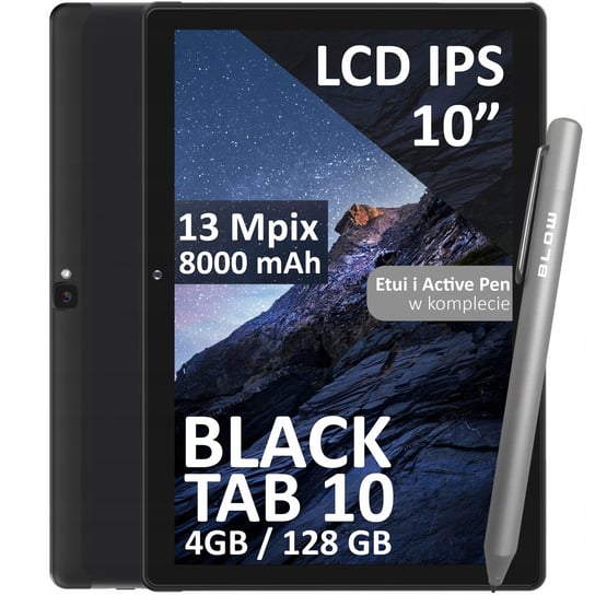 TABLET ANDROID 10" LTE 4/128GB 8000 mAh WIFI GPS SIM ŁADOWARKA RYSIK CZARNY Blow