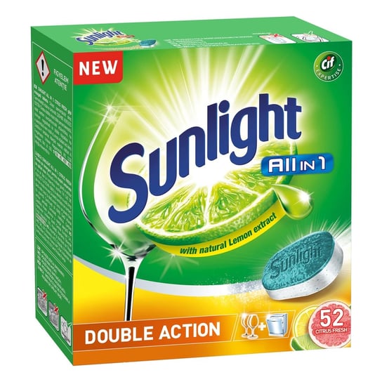 Tabletki do zmywarek z ekstraktem z cytryny SUNLIGHT All in 1 Citrus fresh Double action, 52 szt. Sunlight