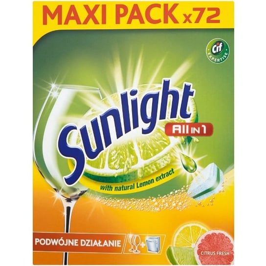 Tabletki do zmywarek z ekstraktem z cytryny SUNLIGHT All in 1 Citrus fresh Double action, 72 szt. Sunlight