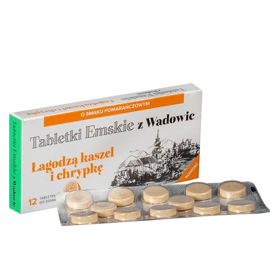 Tabletki Emskie z Wadowic, smak pomarańczowy, 12 tabletek do ssania Polski Lek