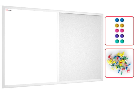 Tablica COMBI korkowa biały korek / biała magnetyczna 90x60 rama drewniana lakierowana biała Allboards