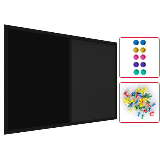 Tablica COMBI korkowa czarny korek / czarna magnetyczna 90x60 rama drewniana lakierowana czarna Allboards