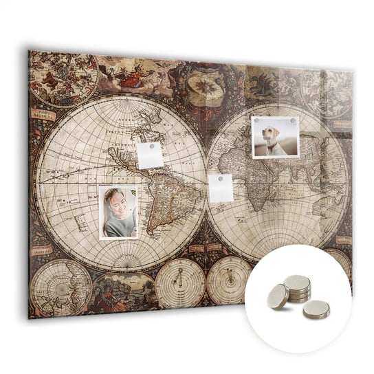 Tablica Dekoracyjna na Magnes - 100x70 cm - WZÓR Stara mapa świata Coloray
