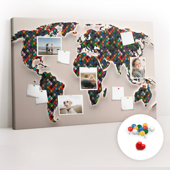 Tablica Korkowa 120x80 cm + Kolorowe Pinezki - Abstrakcja mapa świata Coloray