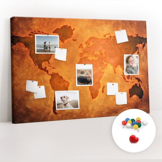 Tablica Korkowa 120x80 cm + Kolorowe Pinezki - Duża mapa świat Coloray