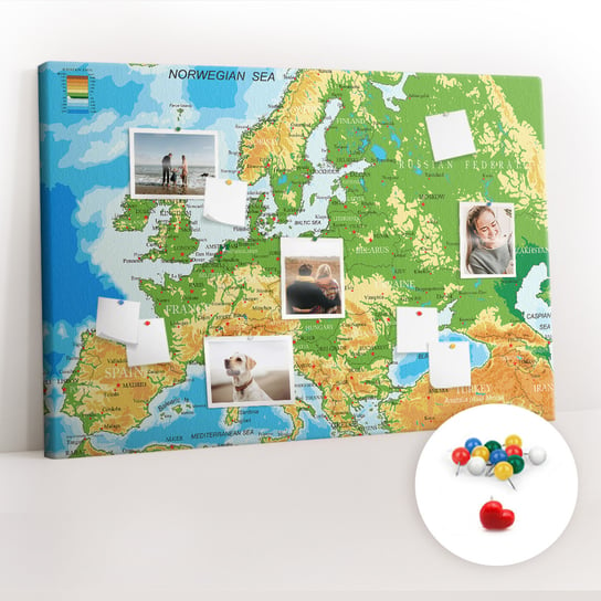Tablica Korkowa 120x80 cm + Kolorowe Pinezki - Geografia Mapa Świata Coloray