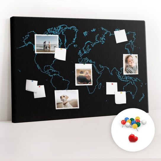 Tablica Korkowa 120x80 cm + Kolorowe Pinezki - Kontury mapy świata Coloray