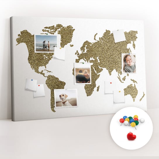 Tablica Korkowa 120x80 cm + Kolorowe Pinezki - Mapa świata Coloray