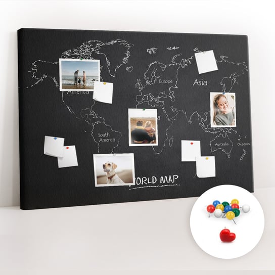Tablica Korkowa 120x80 cm + Kolorowe Pinezki - Mapa świata kraje Coloray