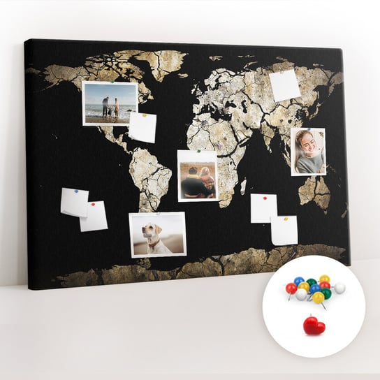 Tablica Korkowa 120x80 cm + Kolorowe Pinezki - Mapa świata susza Coloray