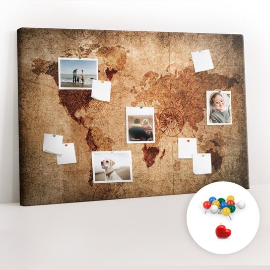 Tablica Korkowa 120x80 cm + Kolorowe Pinezki - Stara mapa świata Coloray