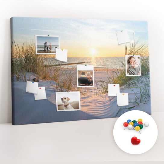 Tablica Korkowa 120x80 cm + Kolorowe Pinezki - Zachód słońca na plaży Coloray