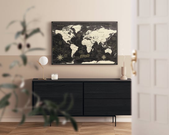 Tablica Korkowa - Mapa Świata "Golden World" na płótnie 120x80cm Vibeart