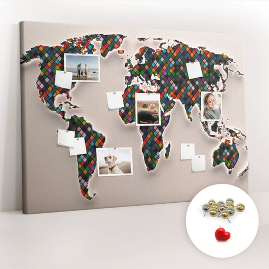 Tablica Korkowa XXL - 100x140 cm - Abstrakcja mapa świata + Metaliczne Pinezki Coloray