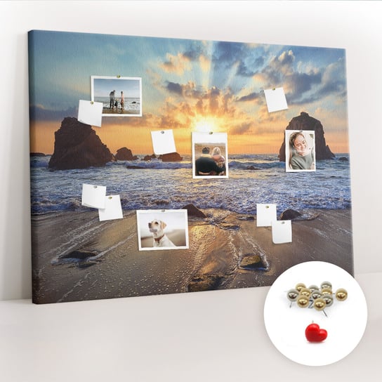 Tablica Korkowa XXL - 100x140 cm - Zachód słońca na plaży + Metaliczne Pinezki Coloray