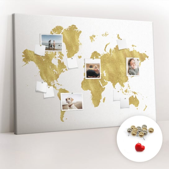 Tablica Korkowa XXL - 100x140 cm - Złota mapa świata + Metaliczne Pinezki Coloray