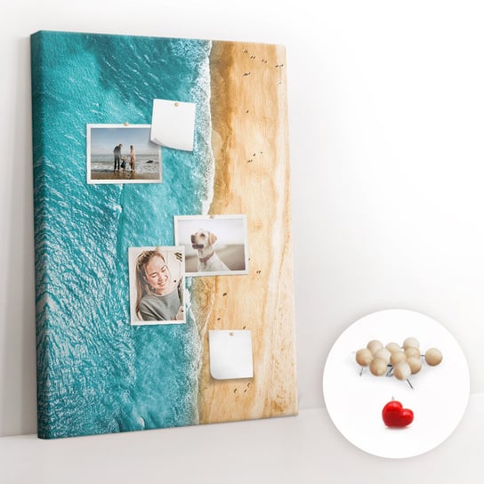 Tablica Korkowa ze wzorem 70x100 cm + Pinezki Drewniane - Morze plaża Coloray