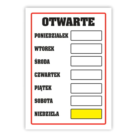 Tablica laminowana A4 - otwarte 7 dni tyg. Inna marka