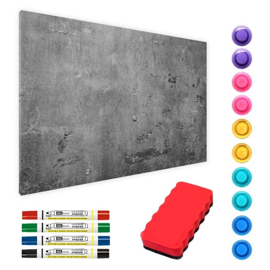 Tablica magnetyczna Beton Cement metalowa 90x60 cm + zestaw akcesoriów Allboards
