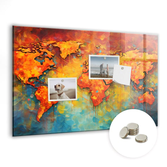 Tablica Magnetyczna do Biura, 60x40 cm + Magnesy, Dekoracyjna mapa świata Coloray