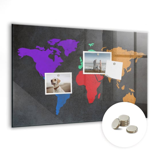 Tablica Magnetyczna do Biura, 60x40 cm + Magnesy, Mapa świata Coloray