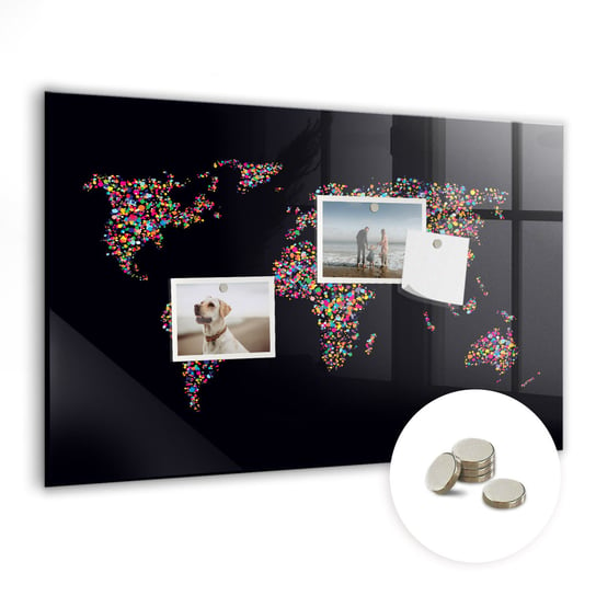 Tablica Magnetyczna do Biura, 60x40 cm + Magnesy, Mapa świata z kropek Coloray