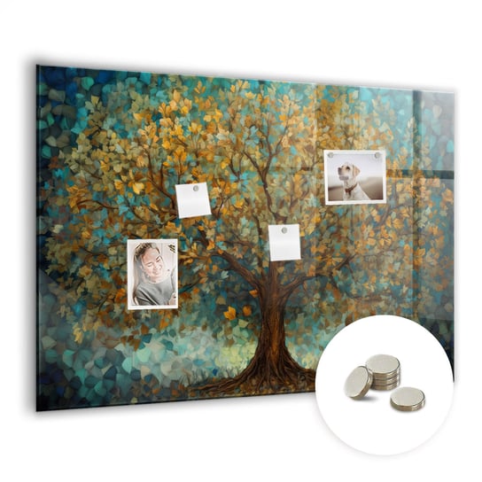Tablica Magnetyczna do Biura z Magnesami - 100x70 cm - WZÓR Drzewo mozaikowe Coloray