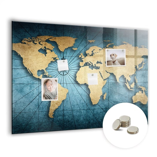 Tablica Magnetyczna do Biura z Magnesami - 100x70 cm - WZÓR Mapa świata 3D Coloray